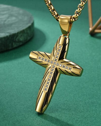 European Style Arc shaped Stainless Steel Cross Necklace Mens 3