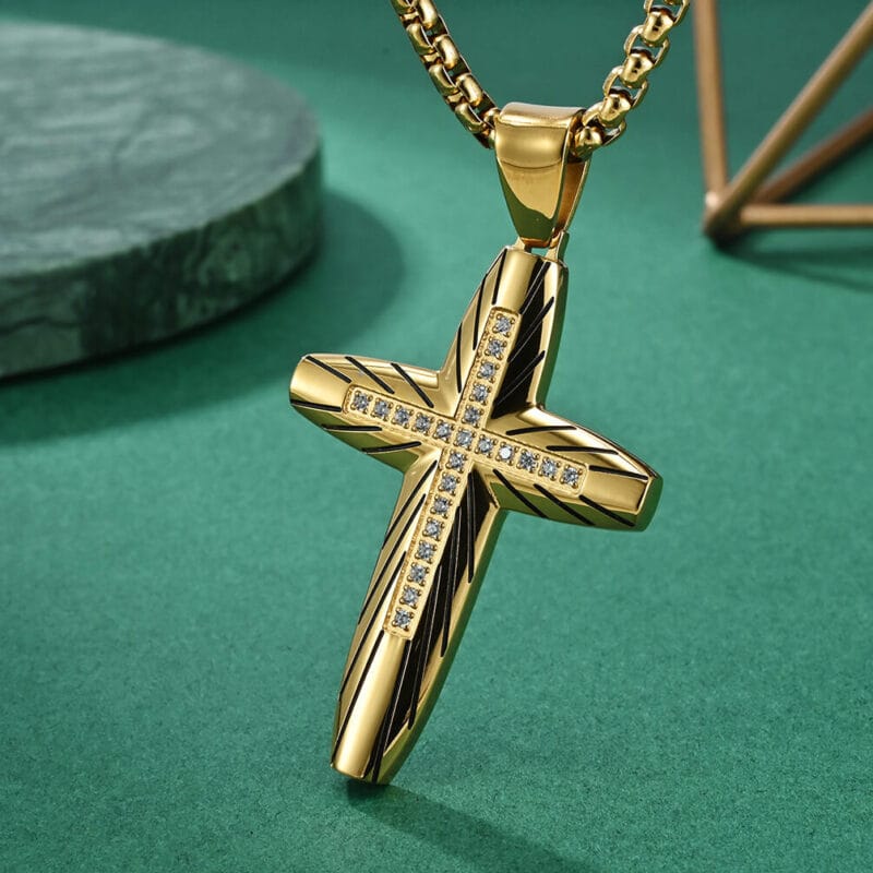 European Style Arc shaped Stainless Steel Cross Necklace Mens 3