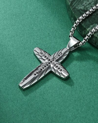 European Style Arc shaped Stainless Steel Cross Necklace Mens 4