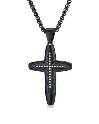 European Style Arc-shaped Stainless Steel Cross Necklace Mens (1)