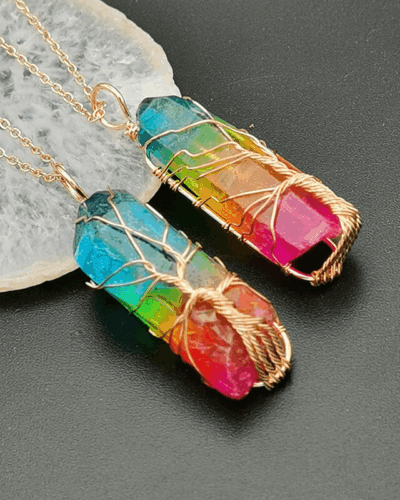 Faceted Rainbow Chakra Gemstone Necklace Crystal Pendant Wholesale