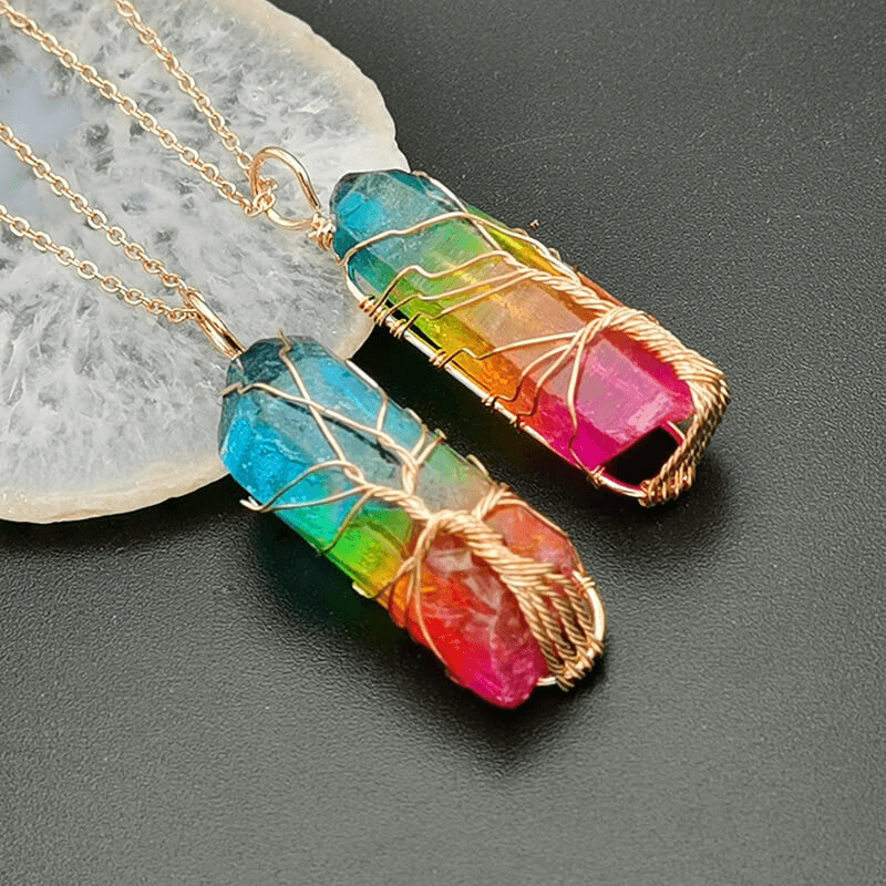 Faceted Rainbow Chakra Gemstone Necklace Crystal Pendant Wholesale
