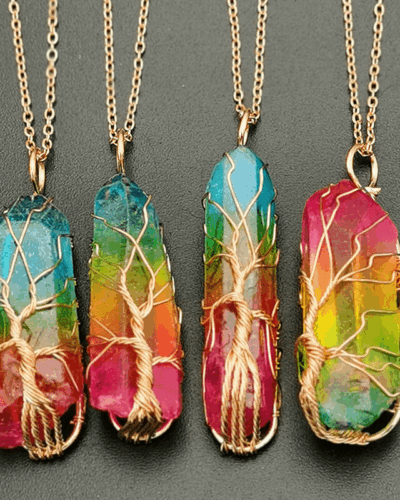 Faceted Rainbow Chakra Gemstone Necklace Crystal Pendant Wholesale