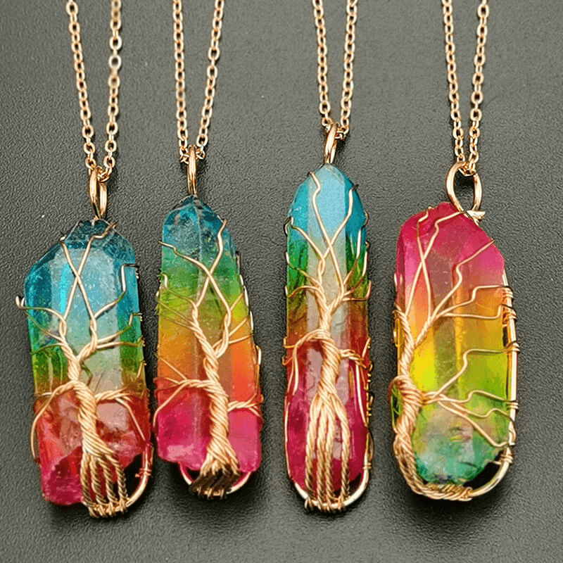 Faceted Rainbow Chakra Gemstone Necklace Crystal Pendant Wholesale