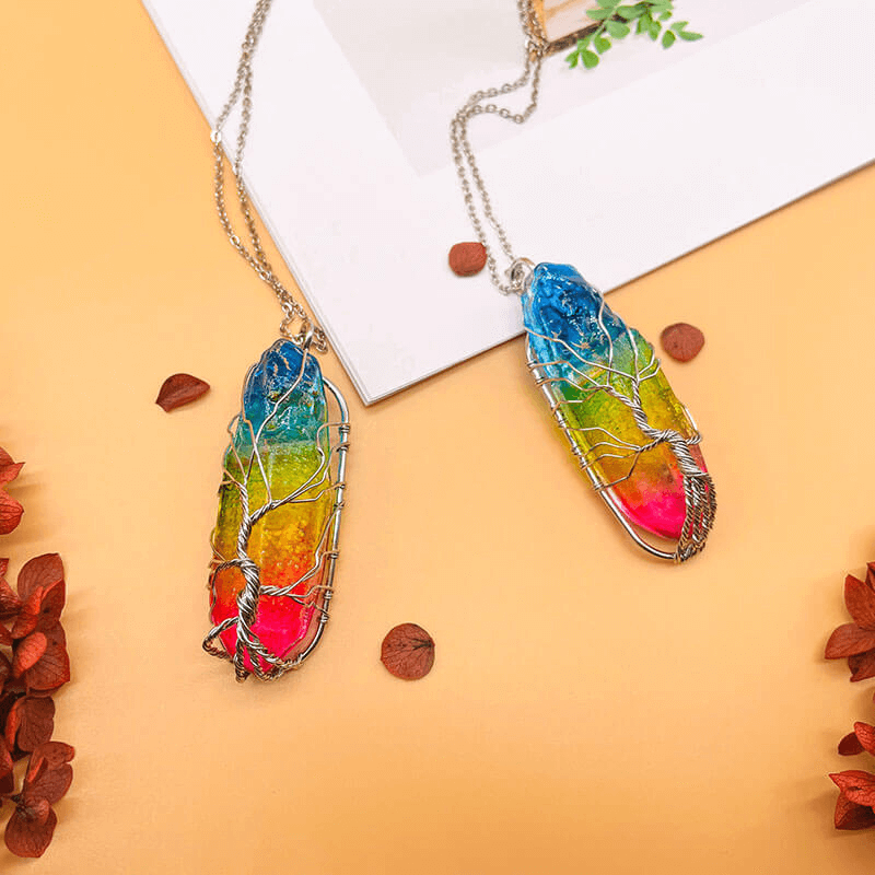 Faceted Rainbow Chakra Gemstone Necklace Crystal Pendant Wholesale