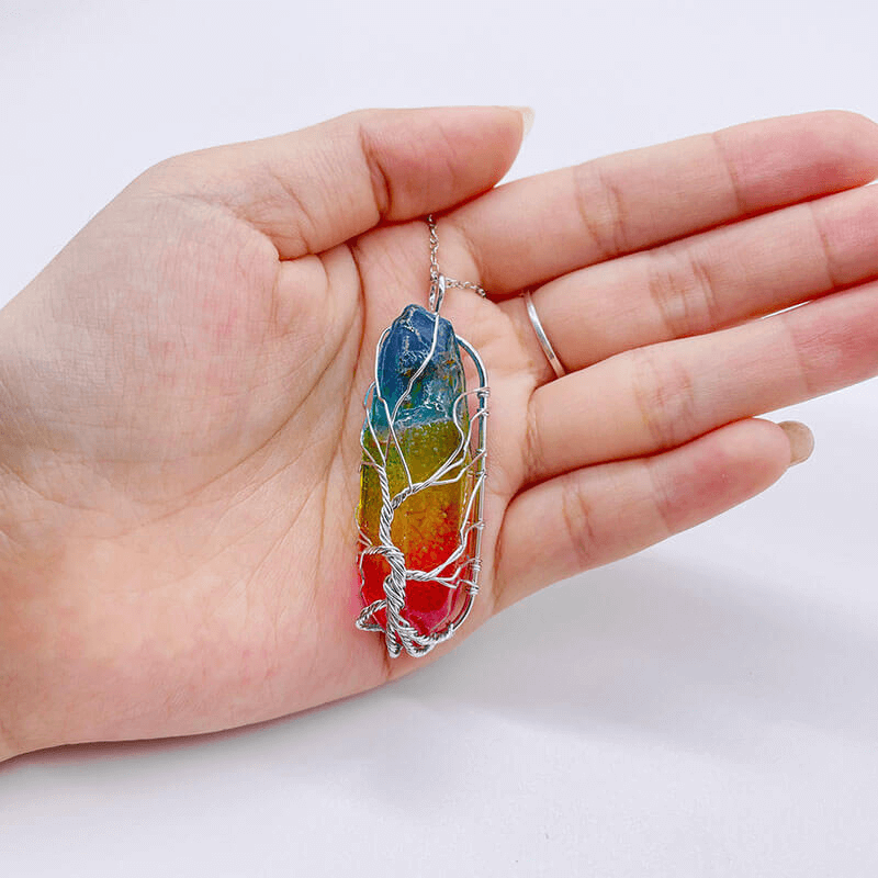 Faceted Rainbow Chakra Gemstone Necklace Crystal Pendant Wholesale