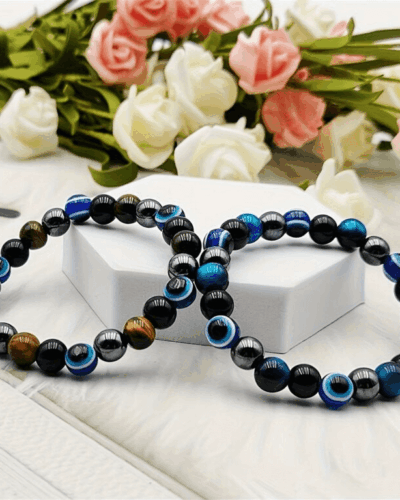 Fashion Tiger Eye Black Obsidian Stones Bracelet