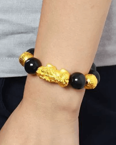 Feng Shui Pixiu Black Obsidian Bracelet for Wealth Money Unisex Wholesale