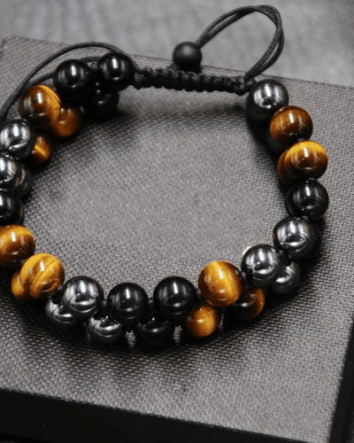 Adjustable Men's Tiger Eye Black Obsidian Hematite Bracelet