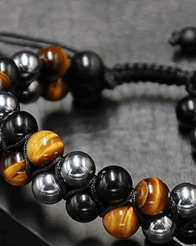 Adjustable Men's Tiger Eye Black Obsidian Hematite Bracelet