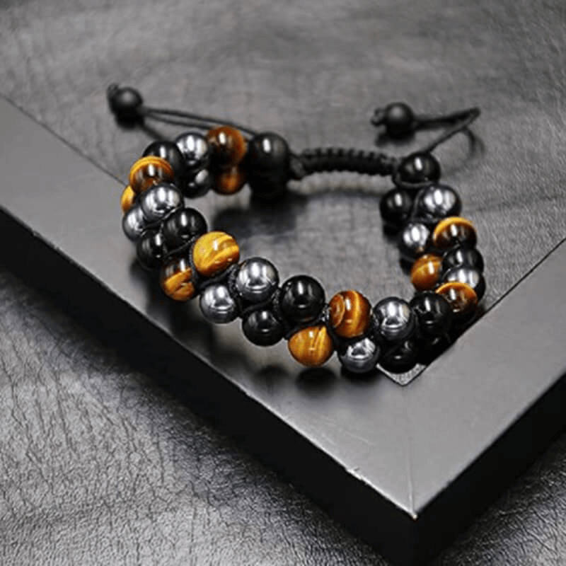 Adjustable Men's Tiger Eye Black Obsidian Hematite Bracelet