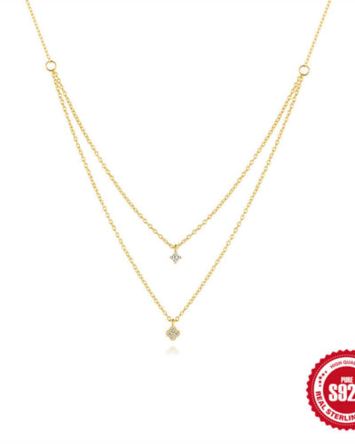 Four Leaf Clover 925 Sterling Silver Layered Necklace show