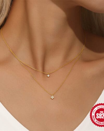 Four Leaf Clover 925 Sterling Silver Layered Necklace 2