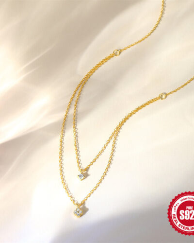 Vista alternativa dell'Four Leaf Clover 925 Sterling Silver Layered Necklace