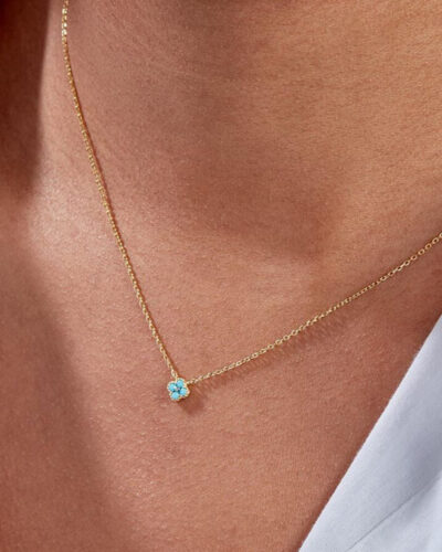 Vista alternativa dell'Four Petals 925 Sterling Silver Turquoise Necklace