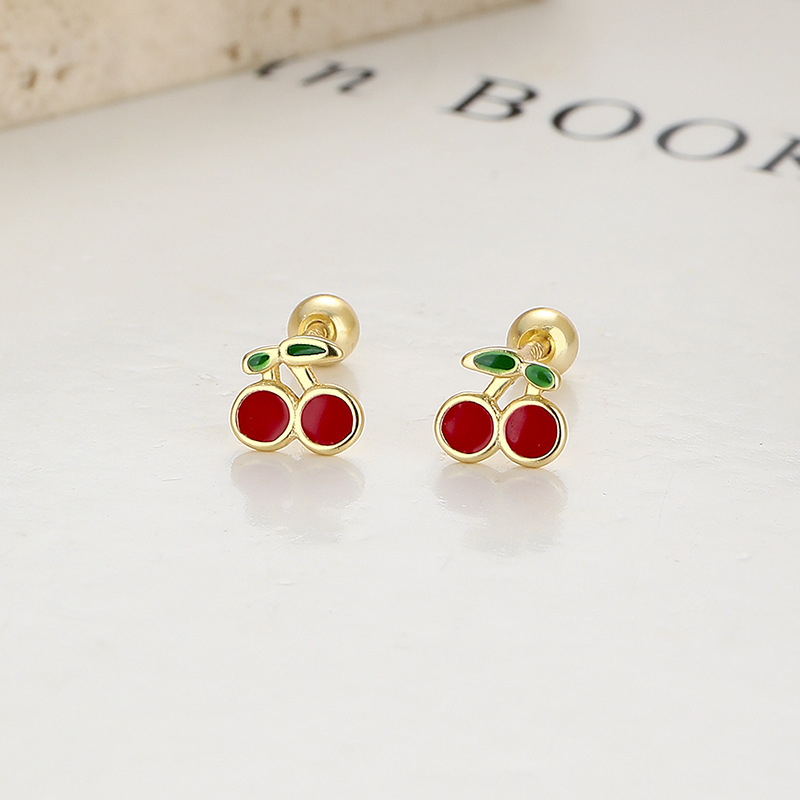 Fresh Style 925 Sterling Silver Cherry Earrings Wholesale GOLD