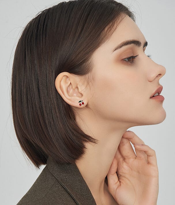 Fresh Style 925 Sterling Silver Cherry Earrings Wholesale show1