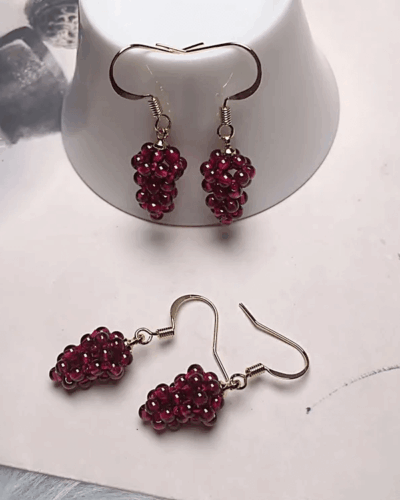 Garnet Crystal Earrings Ear Line with Grape Shape Bulk