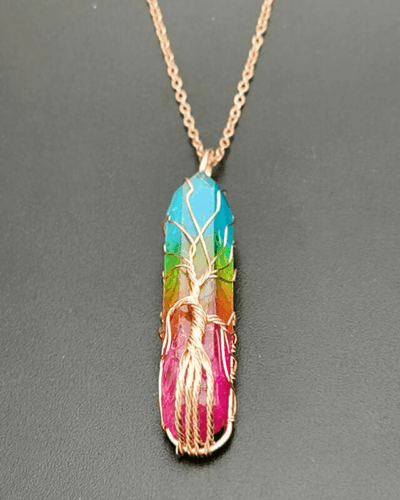 Faceted Rainbow Chakra Gemstone Necklace Crystal Pendant Wholesale