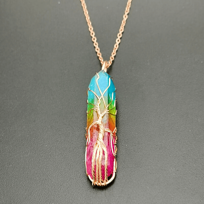 Faceted Rainbow Chakra Gemstone Necklace Crystal Pendant Wholesale