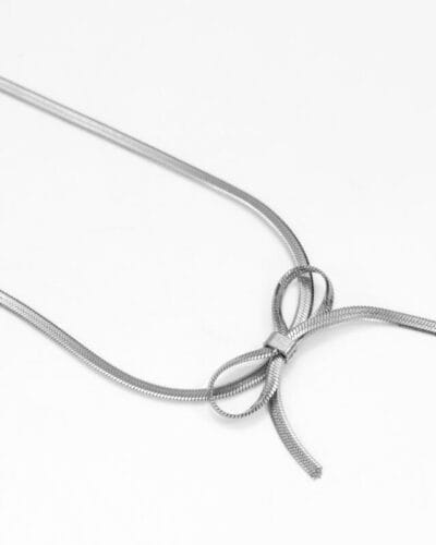 Gold Plated Stainless Steel Snake Chain with Bow Choker-silvery