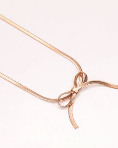 Gold Plated Stainless Steel Snake Chain with Bow Choker-rose gold