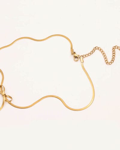 Gold Plated Stainless Steel Snake Chain with Bow Choker (7)