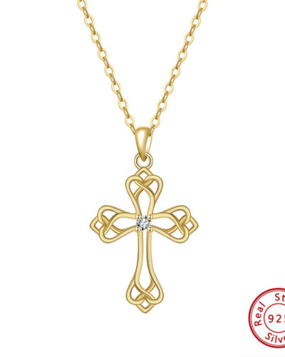 Gold-plated S925 Silver Celtic Trinity Knot Cross Necklace SHOW