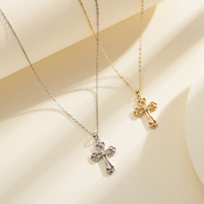 Gold plated S925 Silver Celtic Trinity Knot Cross Necklace 4
