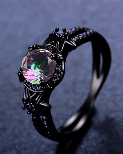 Gothic Punk Black Zircon Crystal Ring Unisex Bulk