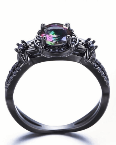 Gothic Punk Black Zircon Crystal Ring Unisex Bulk