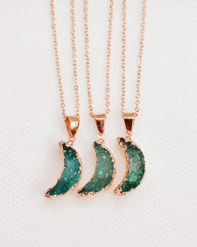 Shiny Gold-Rimmed Crescent Moon Crystal Necklace Wholesale