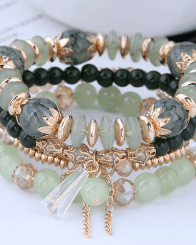 Bohemian Chip Stones and Crystal Beaded Tassel Bracelet Wholesale