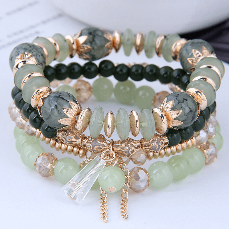 Bohemian Chip Stones and Crystal Beaded Tassel Bracelet Wholesale