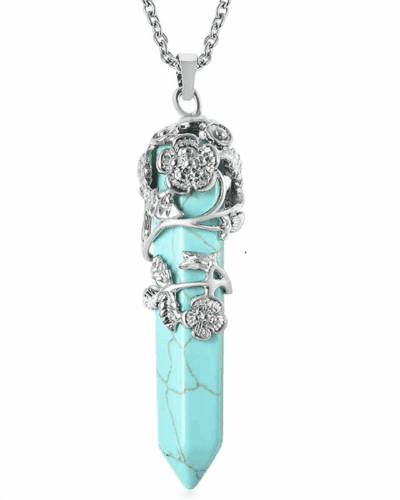 Hexagonal Crystal Necklace Gemstone Pendant Wrapped with Flower Bulk