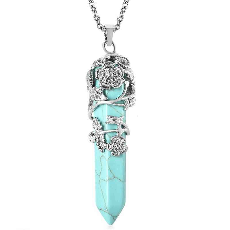 Hexagonal Crystal Necklace Gemstone Pendant Wrapped with Flower Bulk
