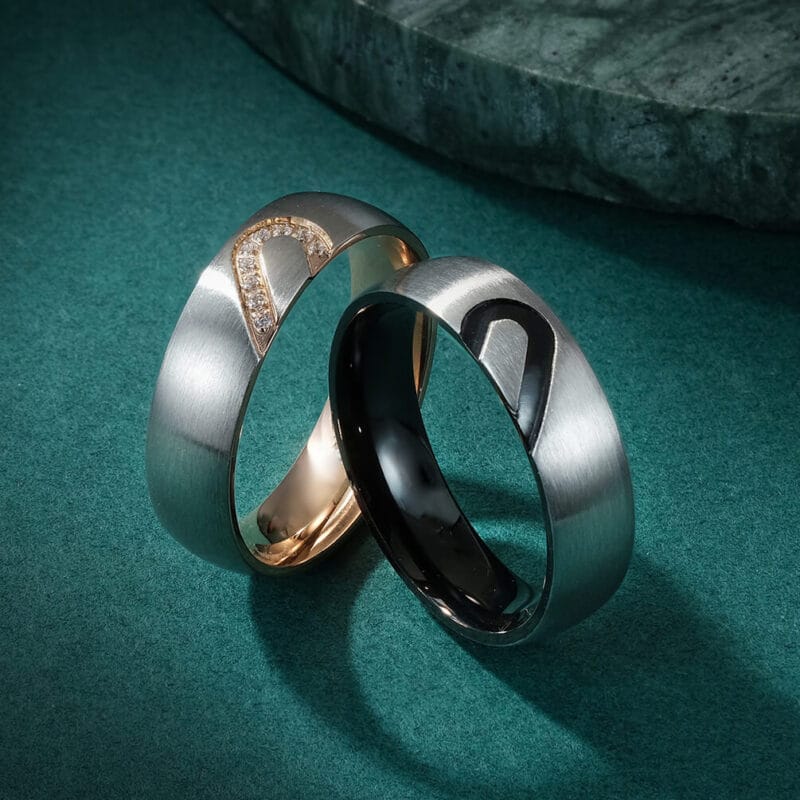 Half Heart Stainless Steel Couple Rings Wholesale 2