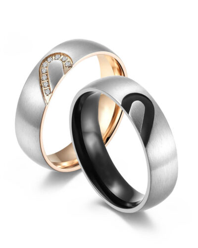Half Heart Stainless Steel Couple Rings Wholesale (1)