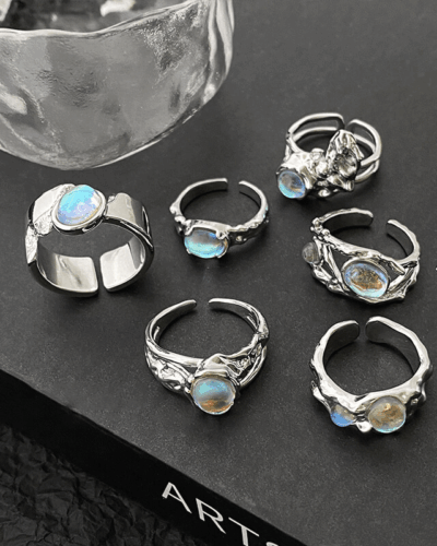 925 Sterling Silver Vintage Moonstone Crystal Ring Unisex Bulk