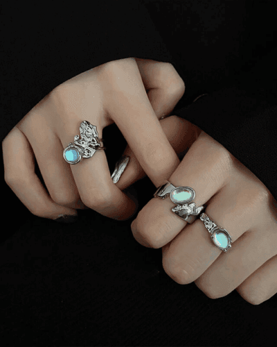 925 Sterling Silver Vintage Moonstone Crystal Ring Unisex Bulk