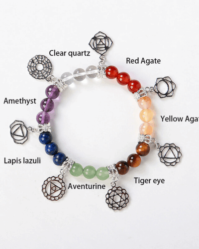 Healing 7 Chakra Stones Bracelet with Silver Patterns Bulk