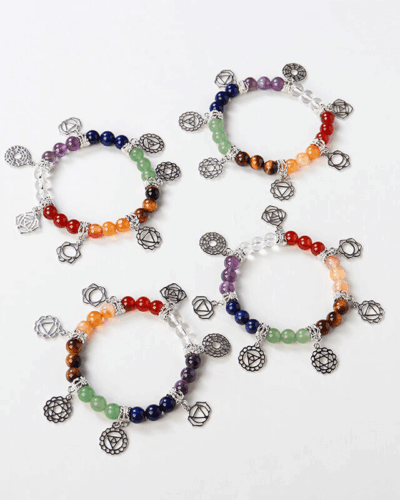 Healing 7 Chakra Stones Bracelet with Silver Patterns Bulk