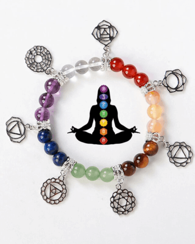 Healing 7 Chakra Stones Bracelet with Silver Patterns Bulk