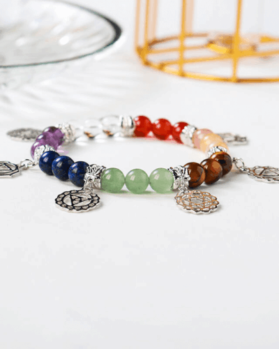 Healing 7 Chakra Stones Bracelet with Silver Patterns Bulk