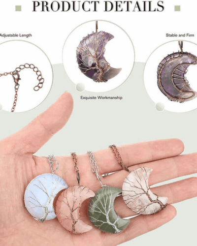 Healing Moon Crystal Necklace Wrapped with Tree of Life Bulk