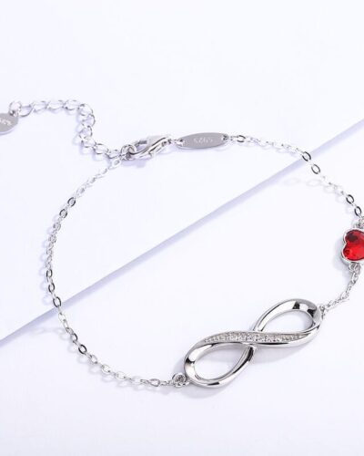 Heart Crystal S925 Sterling Silver Infinity Bracelet red