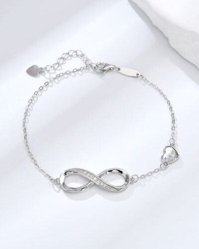 Heart Crystal S925 Sterling Silver Infinity Bracelet white