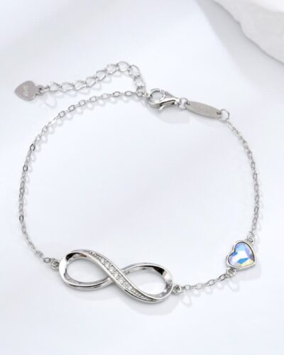 Heart Crystal S925 Sterling Silver Infinity Bracelet AB colored
