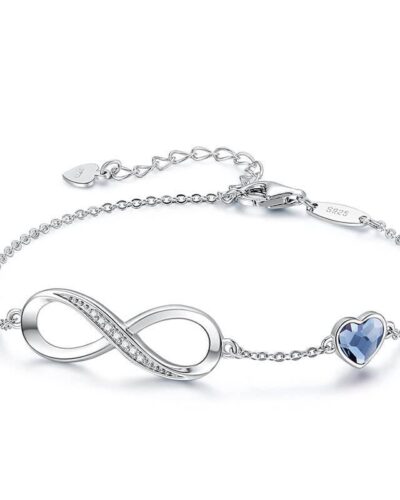 Heart Crystal S925 Sterling Silver Infinity Bracelet Blue