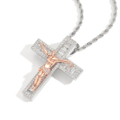 Hip-Pop18K Gold Plated Jesus Cross Chain Vintage-ROSE GOLD